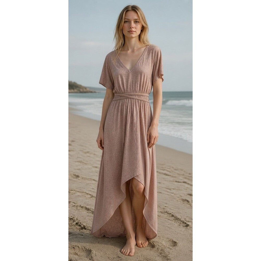 Joyfolie NWT high low maxi dress Large v-neck rope accents summer party vacation
